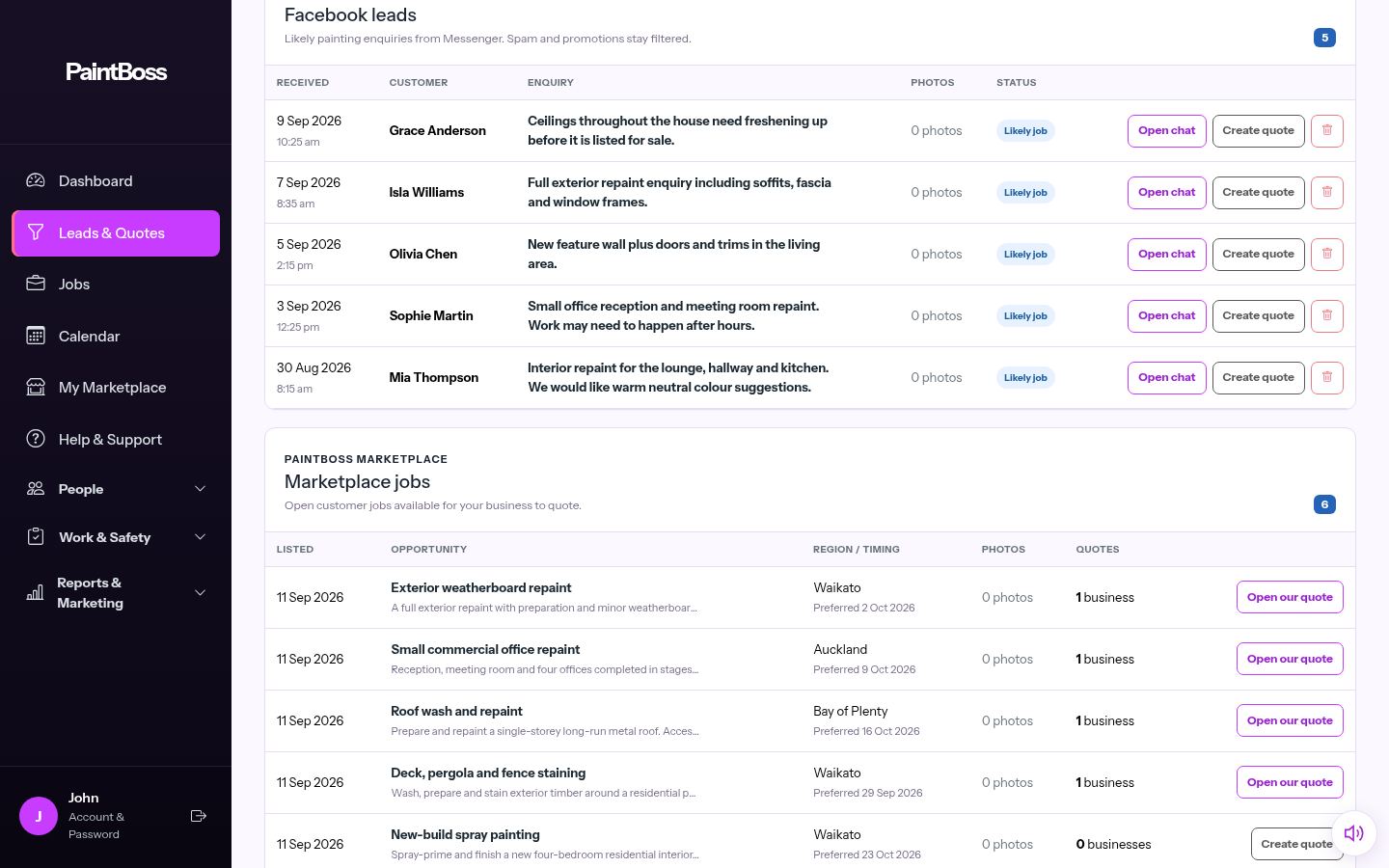 PaintBoss quote pipeline