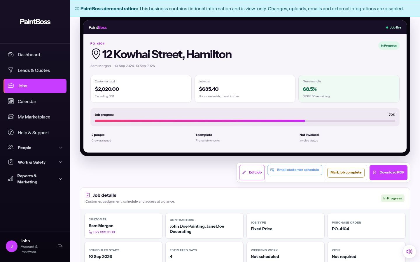 PaintBoss live job overview