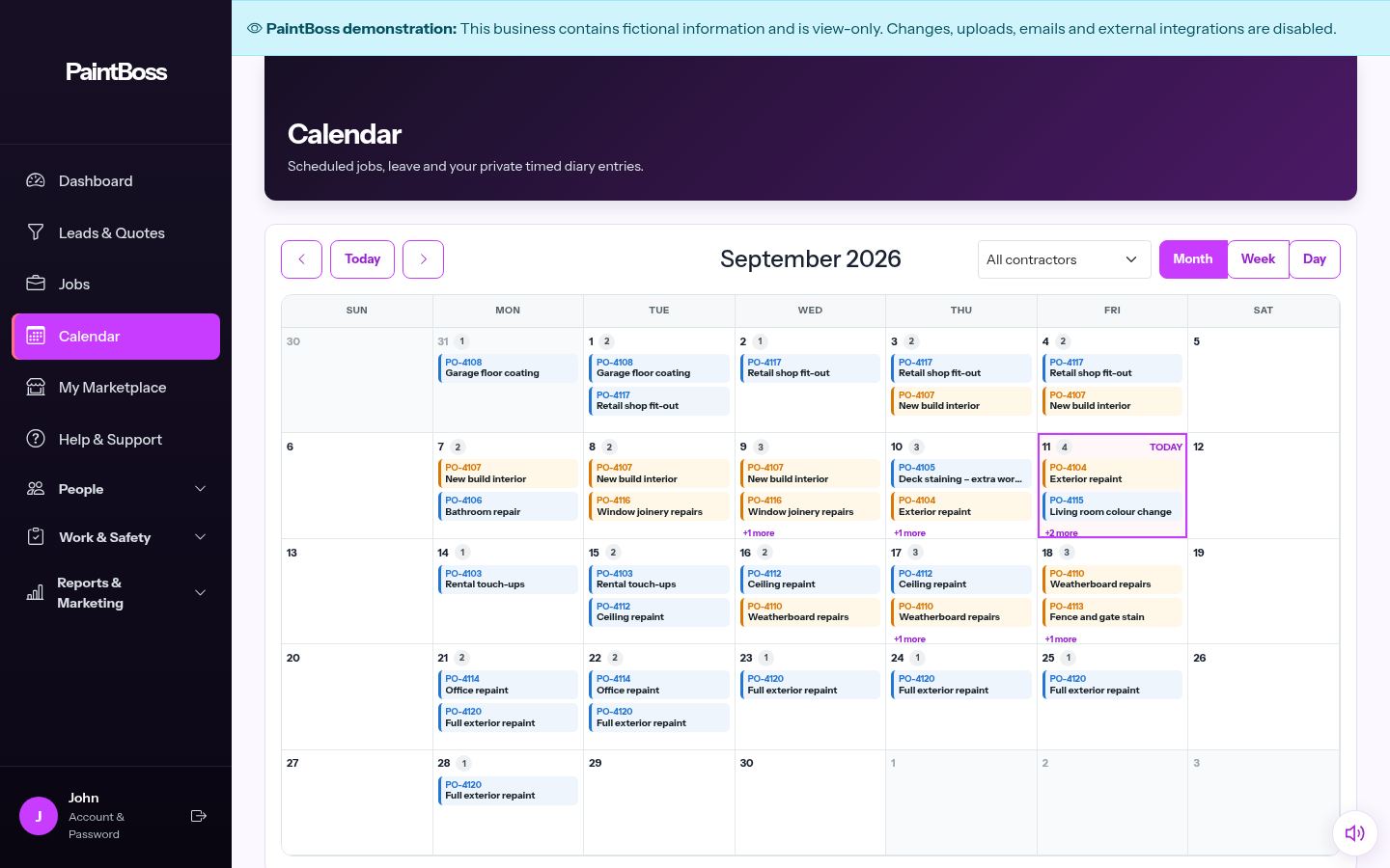 PaintBoss job calendar