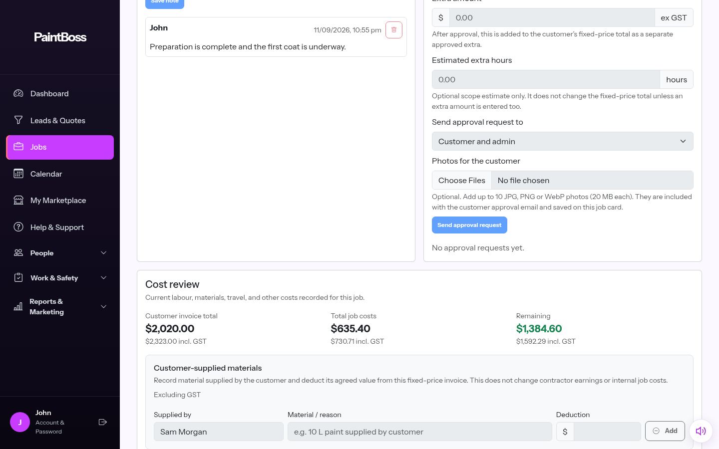 PaintBoss job cost review