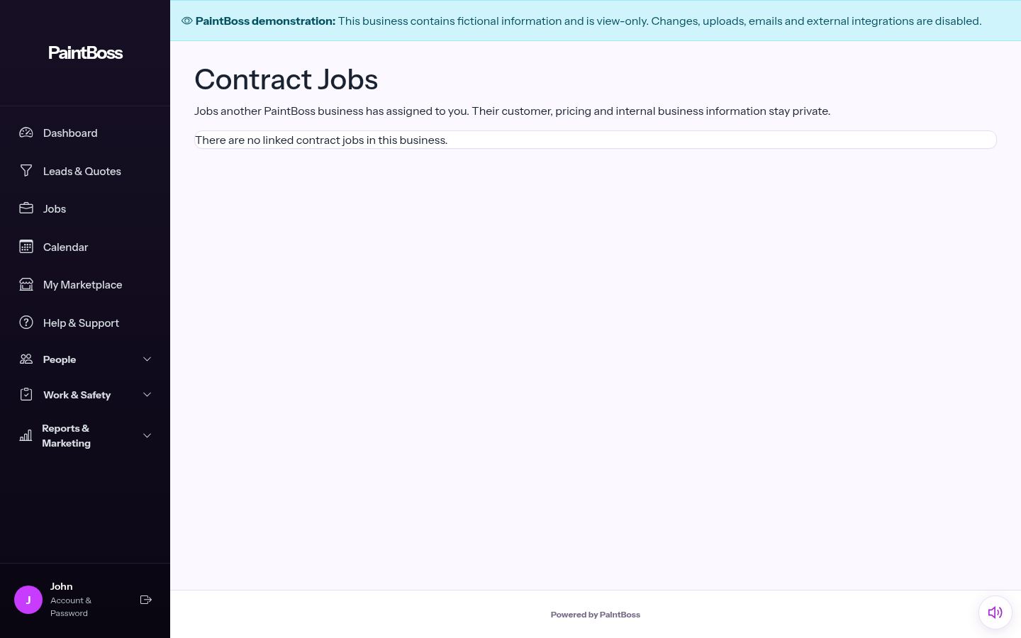 PaintBoss subcontracted jobs screen